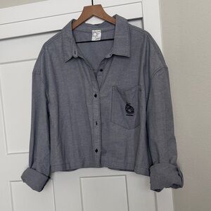 Aerie Gray Button-Up Crop Top